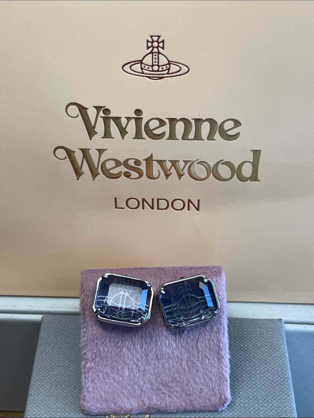 Vivienne Westwood Purple Crystal Saturn Orb Earrings Chrome Tone Y2K
